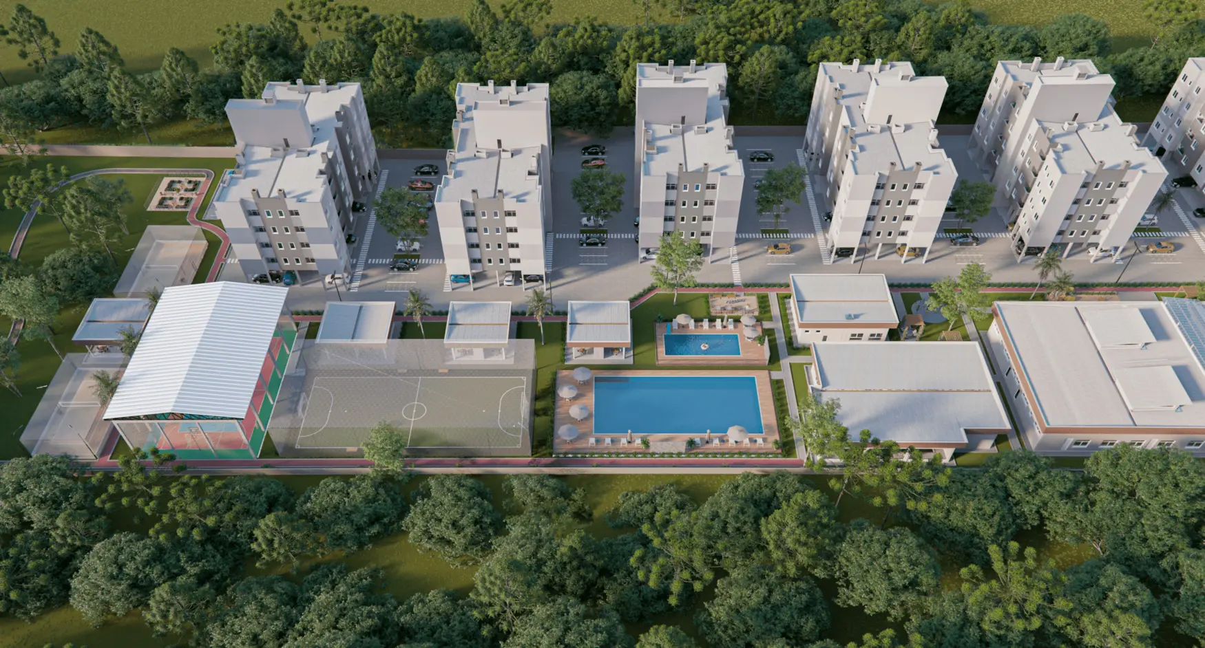 Vista aérea da localização privilegiada do Garden Home Resort na Pedra Branca, Palhoça