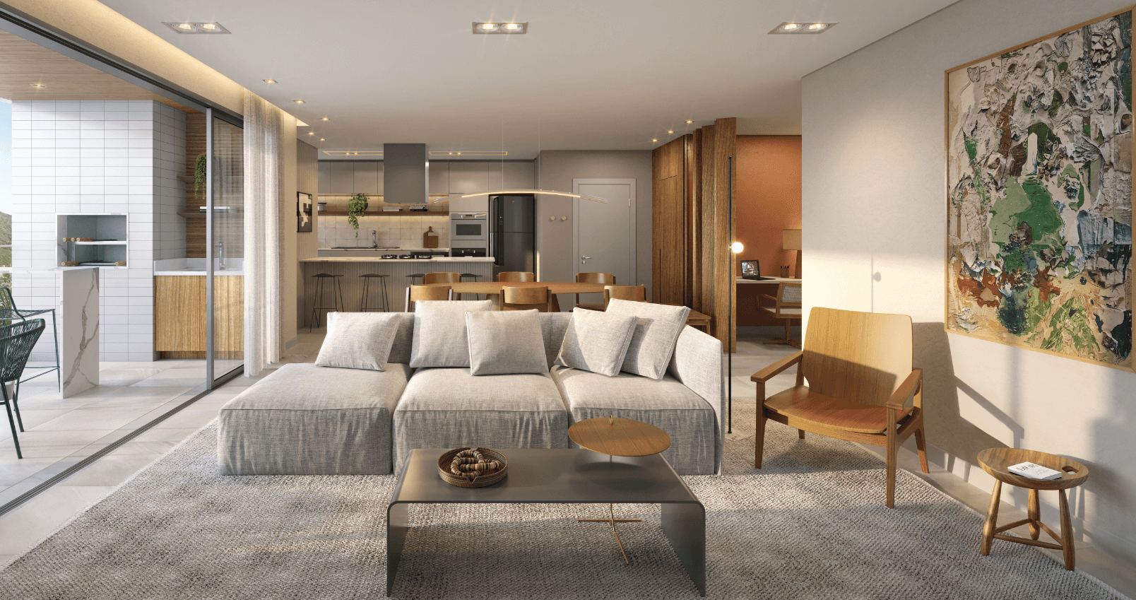 Apartamento no Pátio das Artes com ampla sala integrada e vista privilegiada